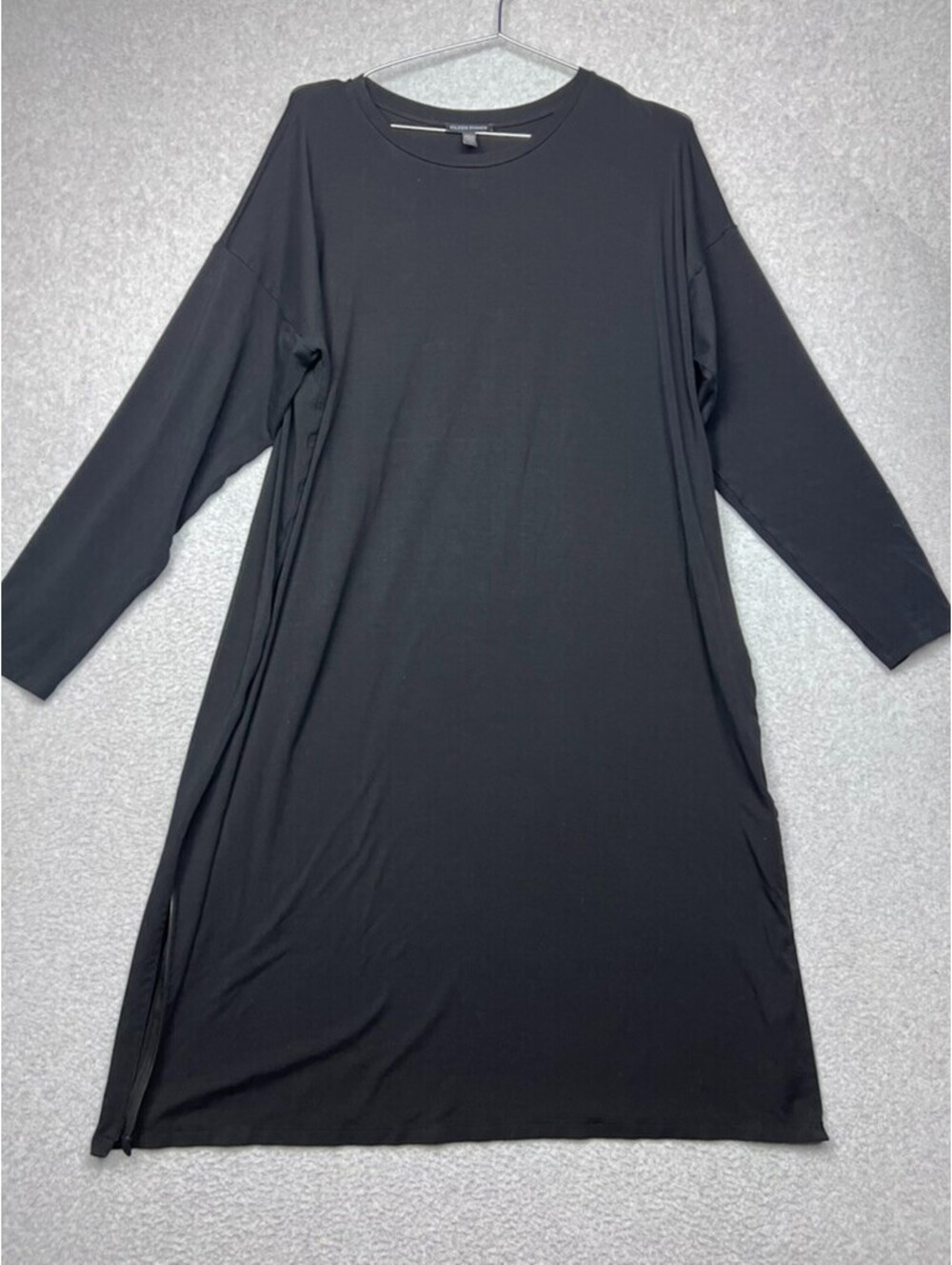 Eileen Fisher Tencel Lyocell Midi Dress L Shift Long Sleeve Side Zip Lagenlook